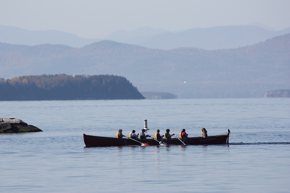 Mountains water boat photo