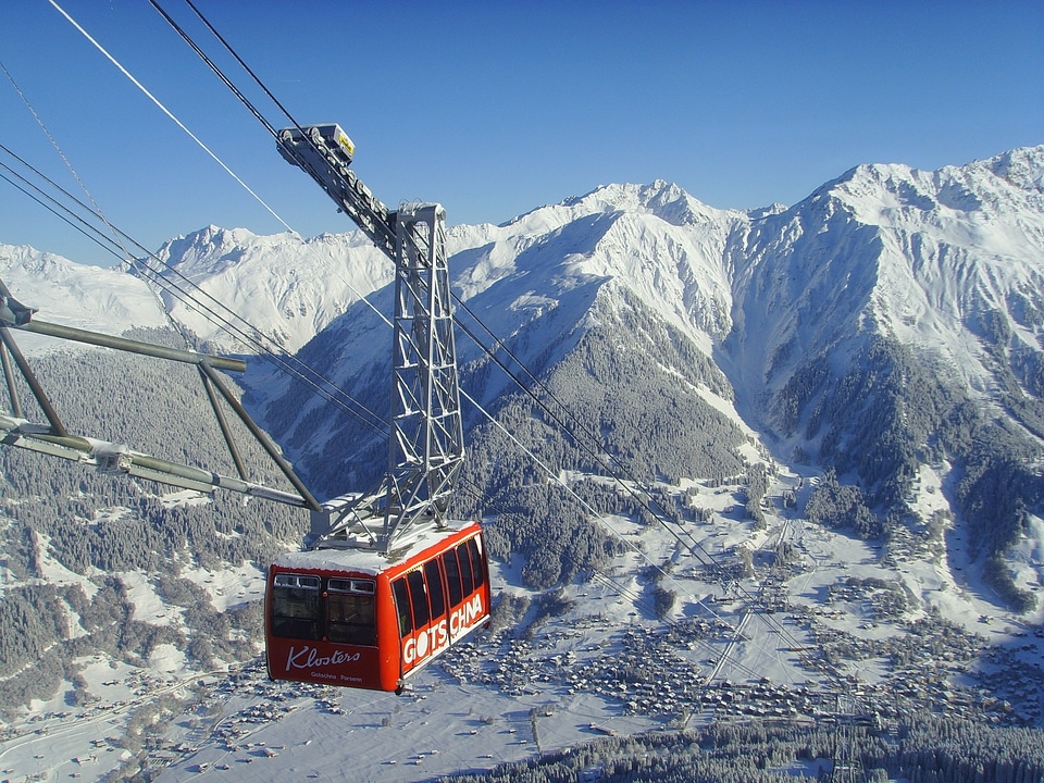 Cable car mountain railway wintry