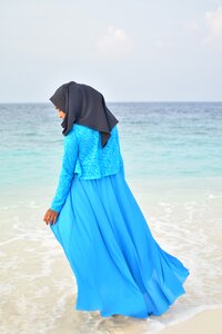 Long dress sea portrait model