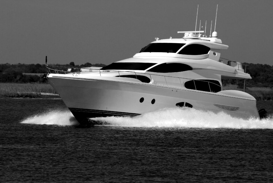 Cruising boat monochrome