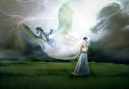 Storm lightning woman photo