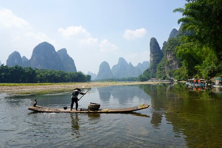 Xingping bamboo raft fishman photo