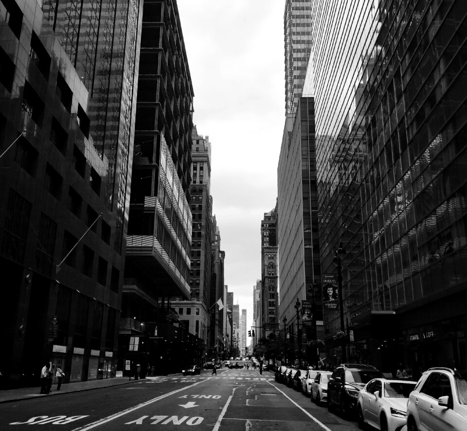 Black and white photo city streets street