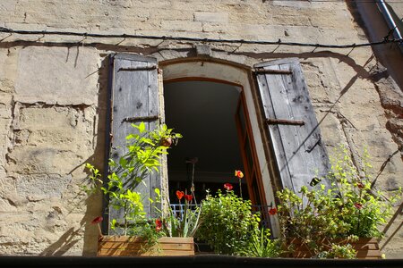 Wooden shutters old building weathered