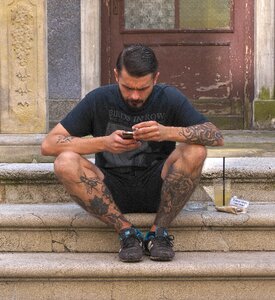 Sitting stairs smartphone