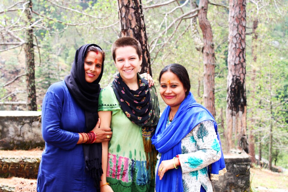 Himalayan woman with foreigner lady happy lady