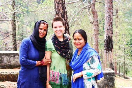Himalayan woman with foreigner lady happy lady photo