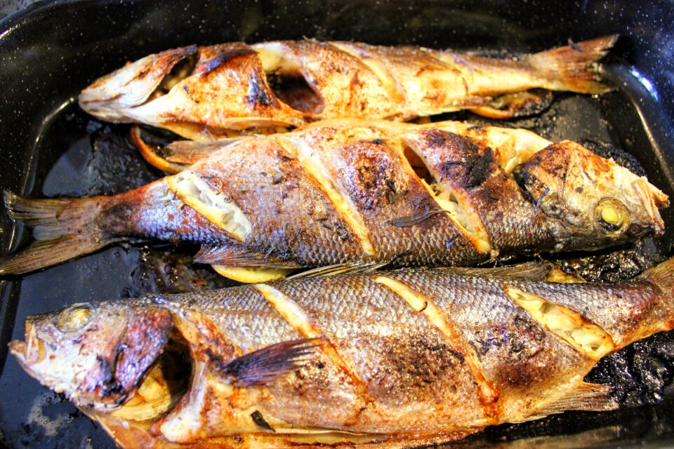 Fish oven baked sea bass tasty