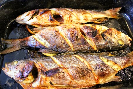 Fish oven baked sea bass tasty photo