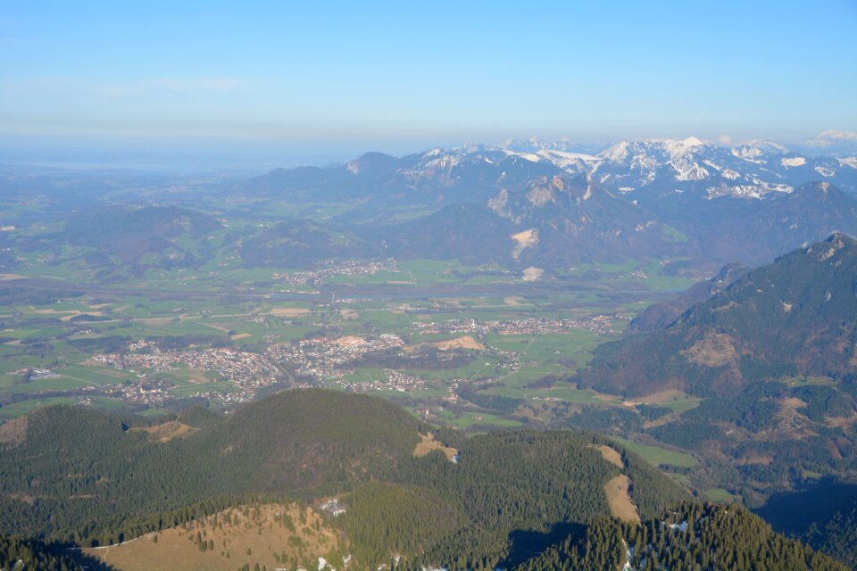 Aerial view alpine haze
