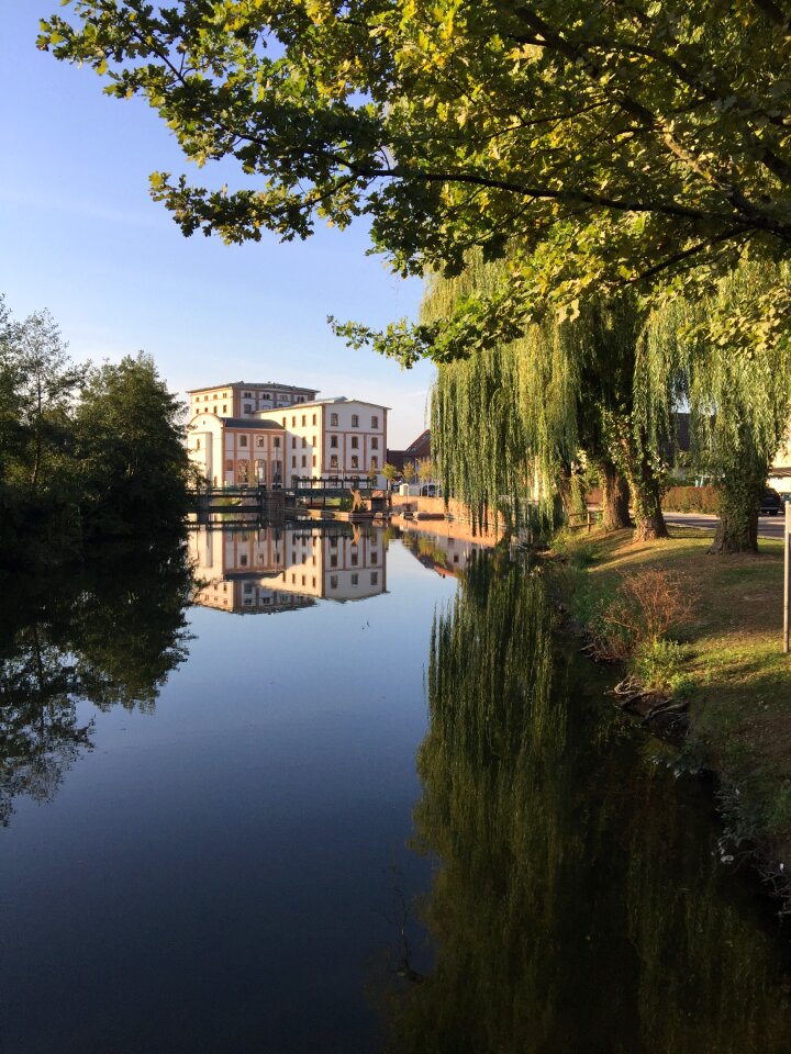Factory town hall river