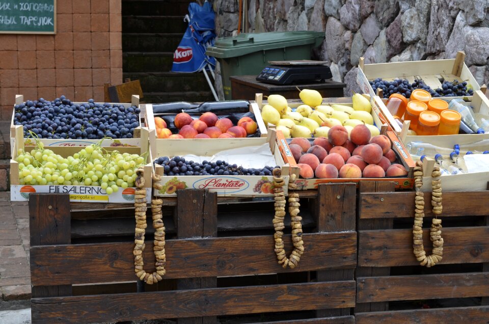 Peaches grapes the fruit stand