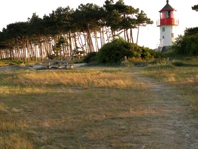 Hiddensee lighthouse wooden bench photo