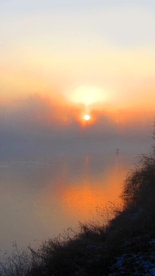 Autumn fog sunbeam photo