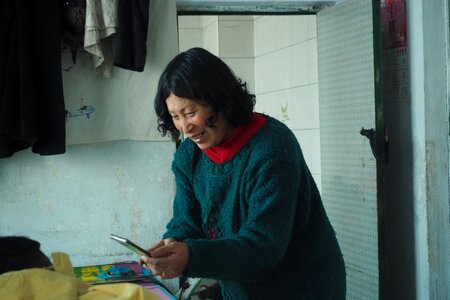 Chinese old lady smiling expression rural