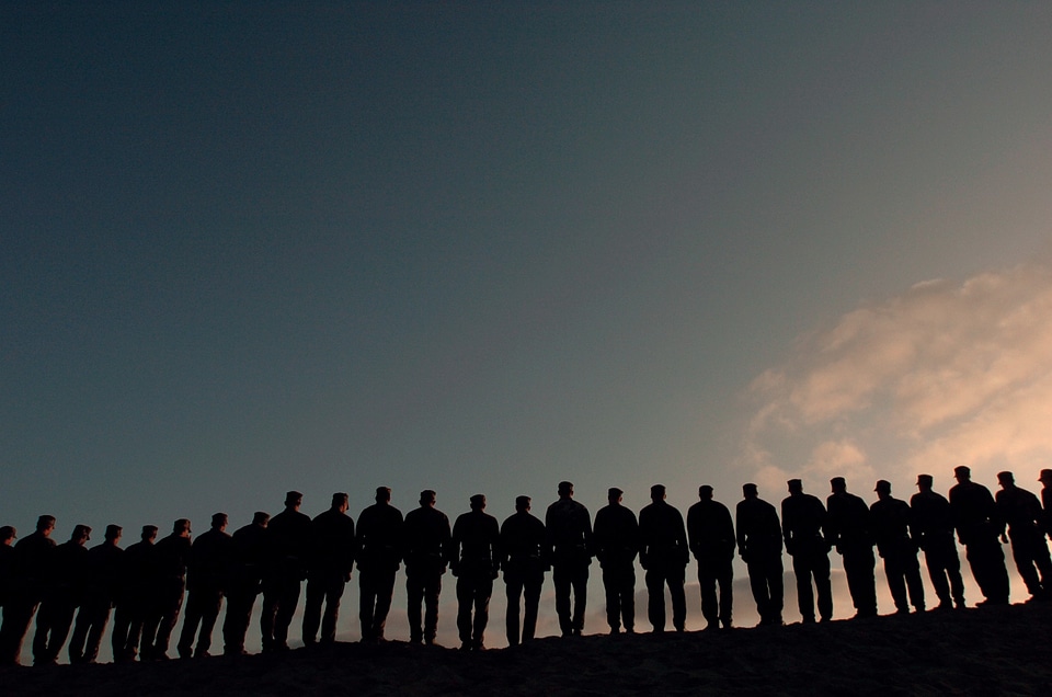 Lined up silhouette silhouettes