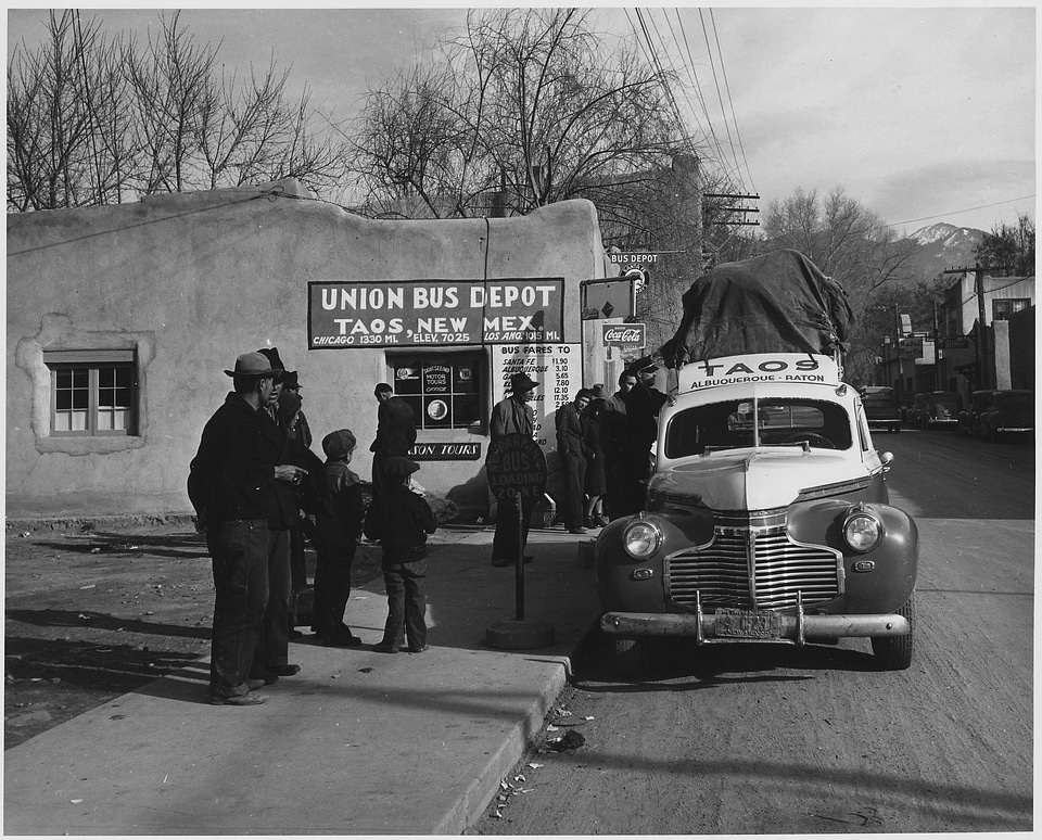 Black and white bus depot station photo