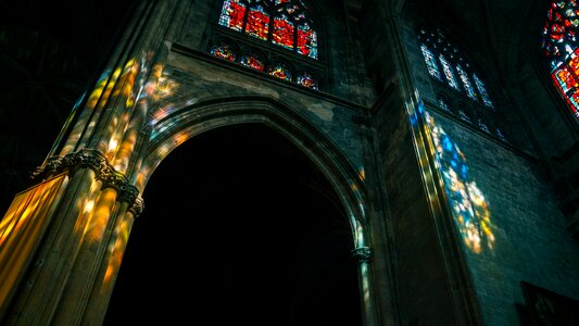 Light stained glass window temple