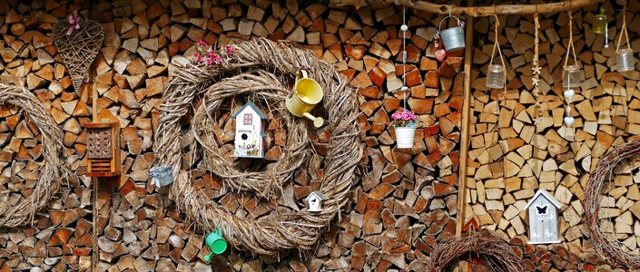 Wood pieces of wood watering can photo