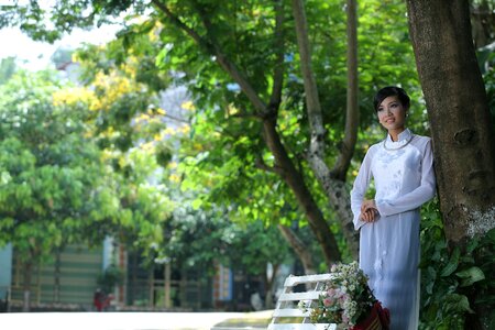 Ao dai women white photo