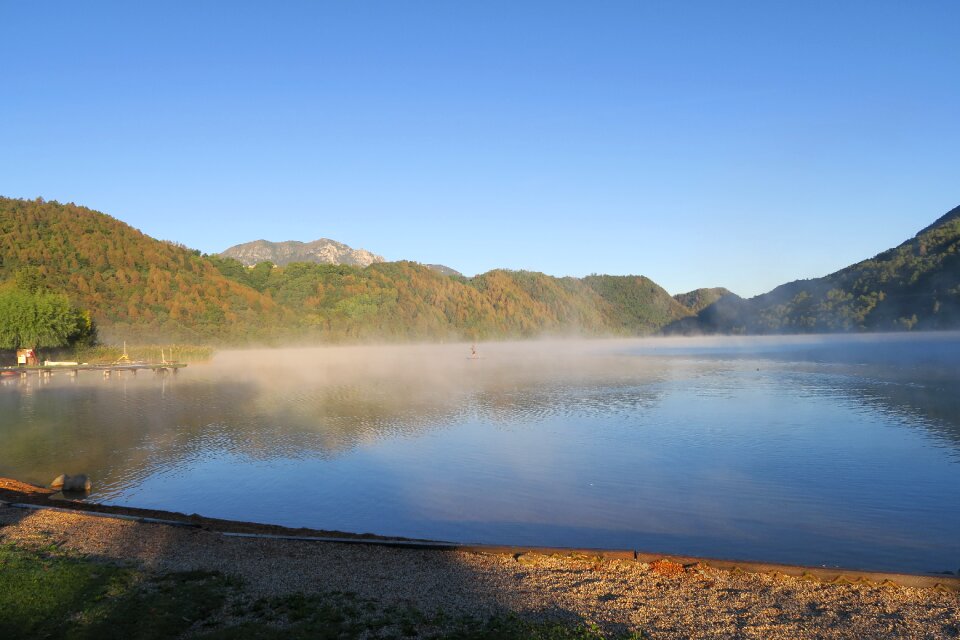 Autumn lake fog
