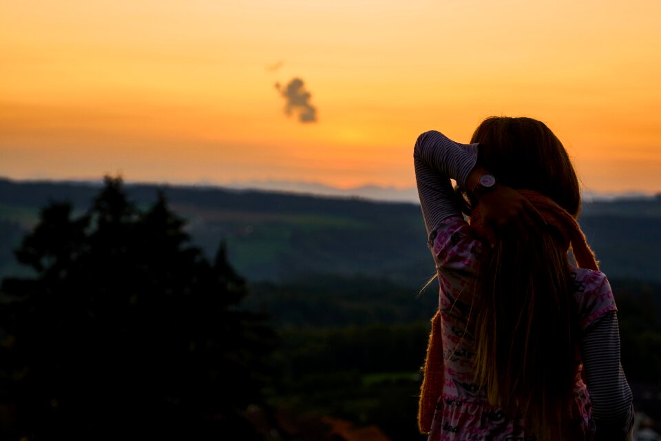 Evening sky girl sunset