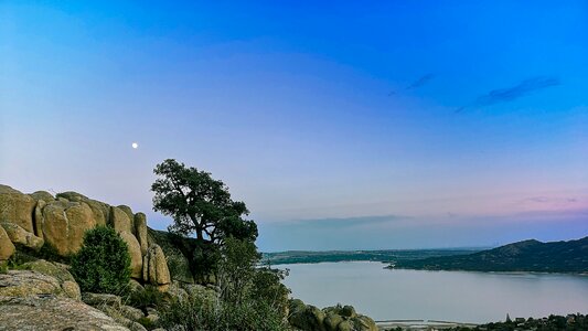 Panoramic mountain reservoir photo