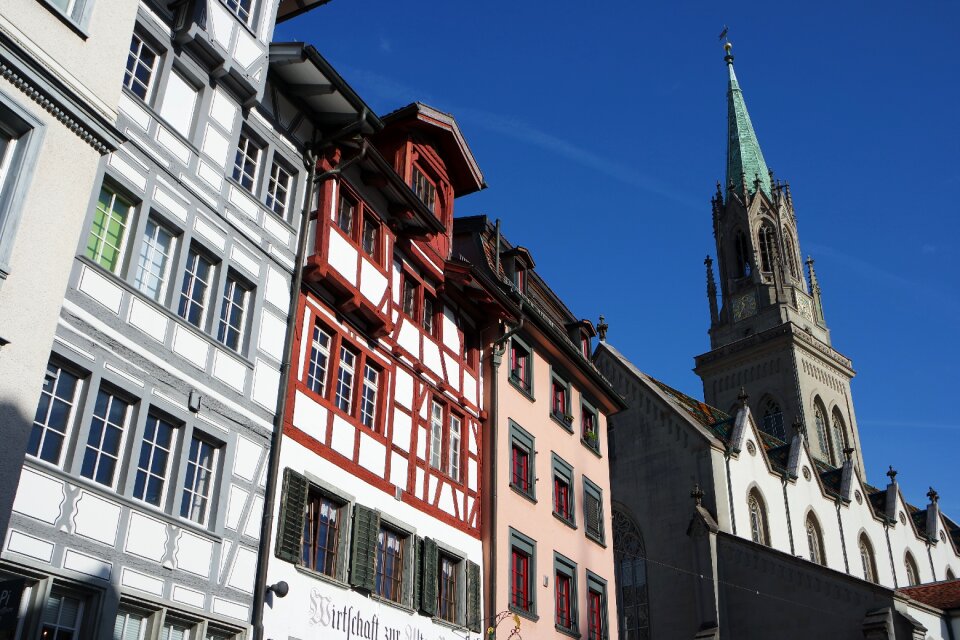 Timber framed houses steeple switzerland