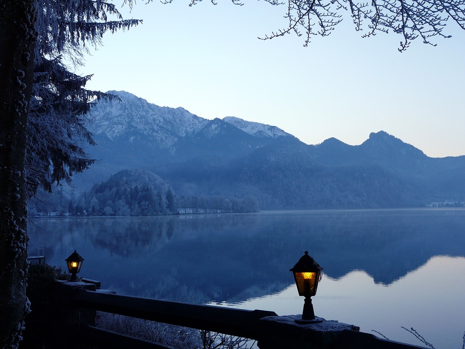 Landscape mountains lanterns