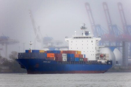 Harbour cranes port hazy