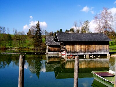 Landscape lakeside cabin idyllic environment