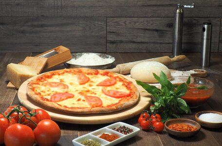 Traditional pizza pizza with ham food photography photo