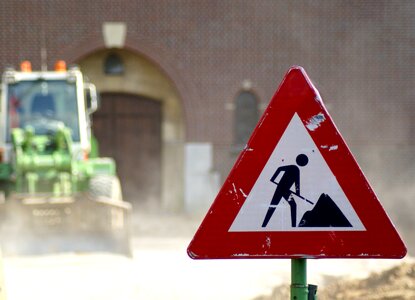 Work road sign excavators