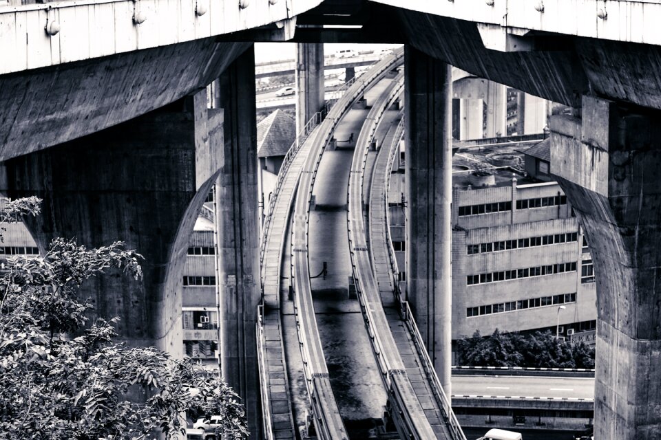 Tracks black and white bridge