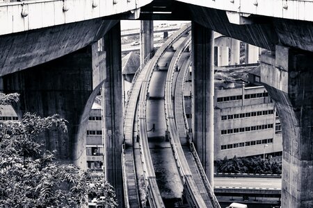 Tracks black and white bridge