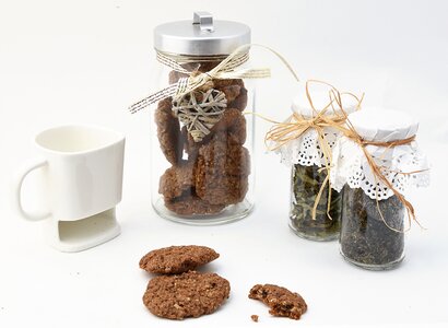 Cookie jar cup tea leafs photo