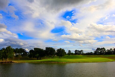 Golf course grass sky