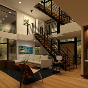 Stairs living room 3d photo