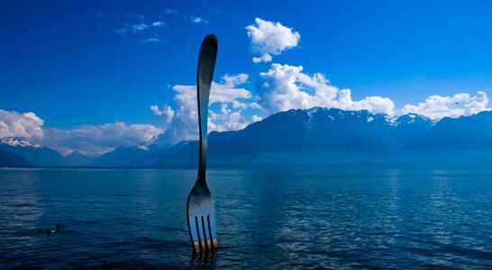 Sculpture fork clouds photo