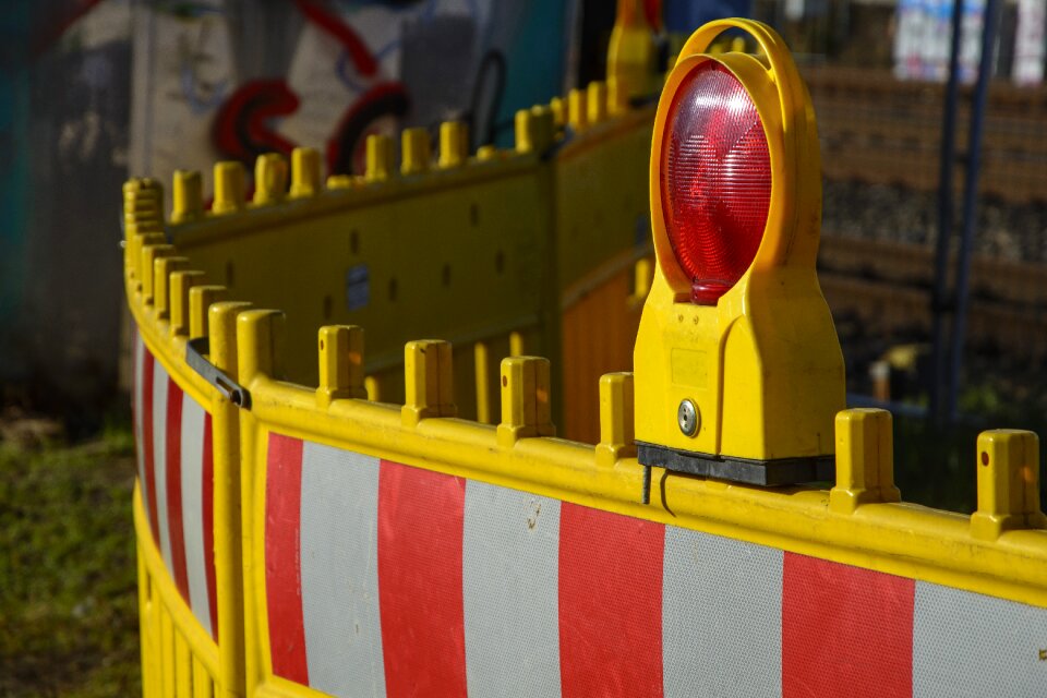 Warning road works yellow