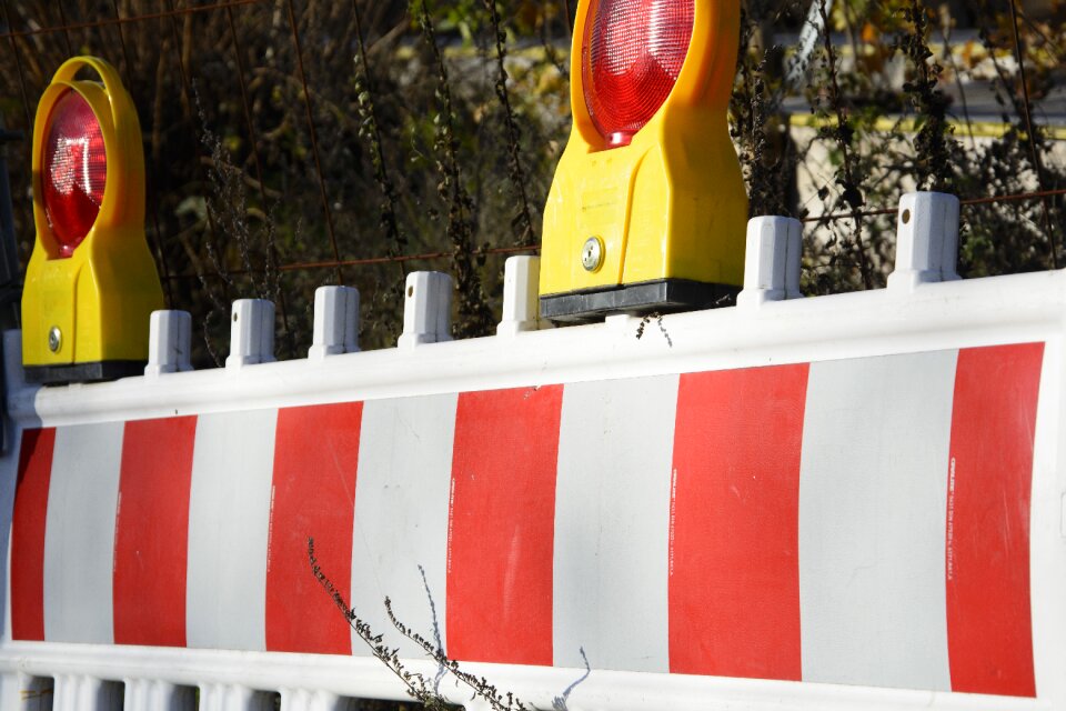 Warning road works yellow