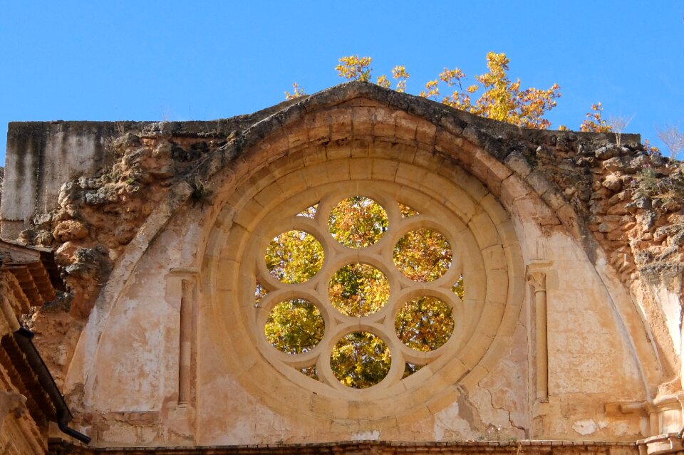 Stone monastery rosette autumn