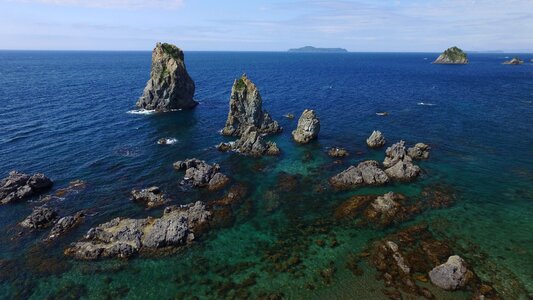 青海島 rock formations aerial view photo