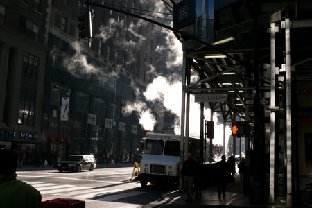 New york winter morning white steam