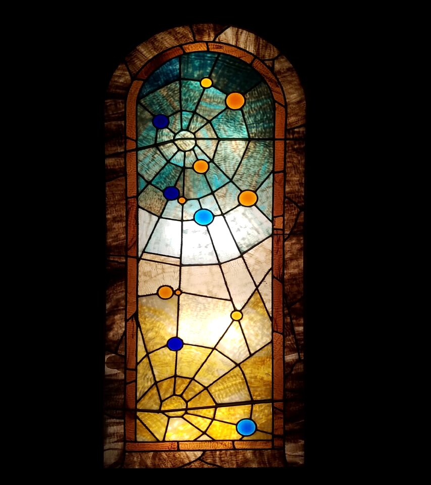 Colored glass leaded glass spider web