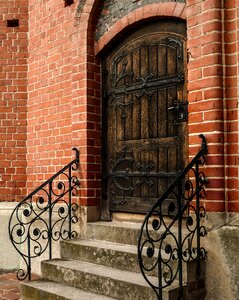 Wooden door stairs metal photo