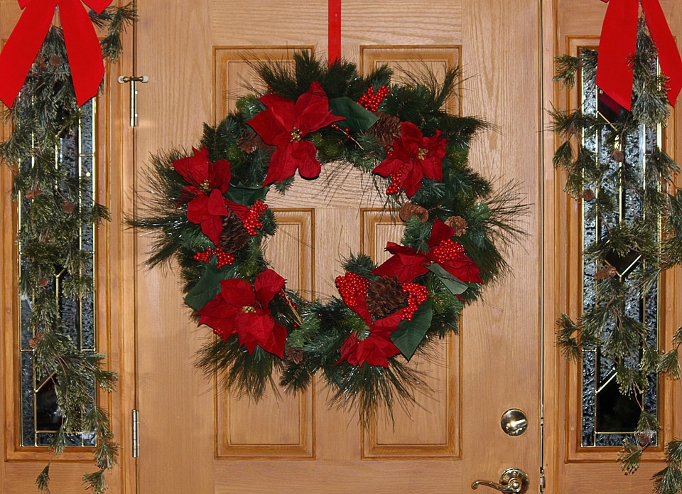 Holiday swags red bows celebration