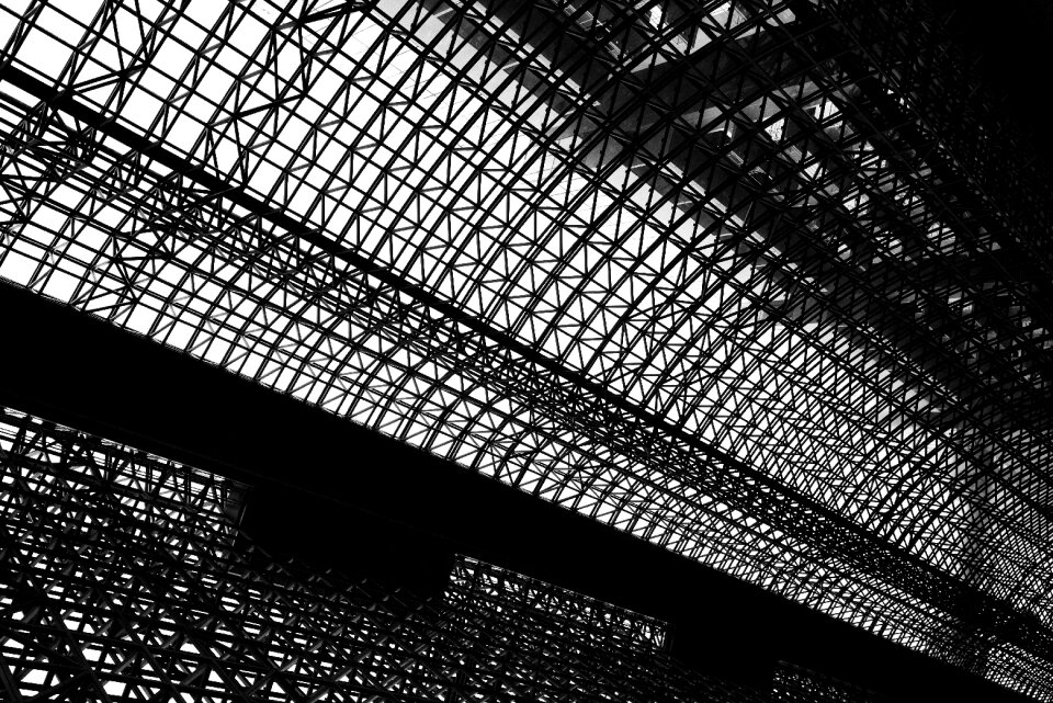 Railway station architecture black and white