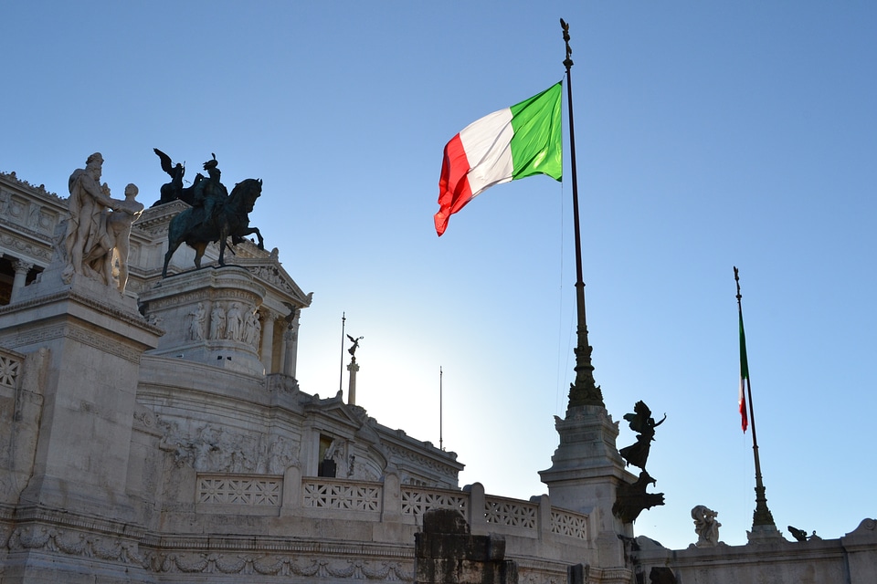 Italian flag italian palace