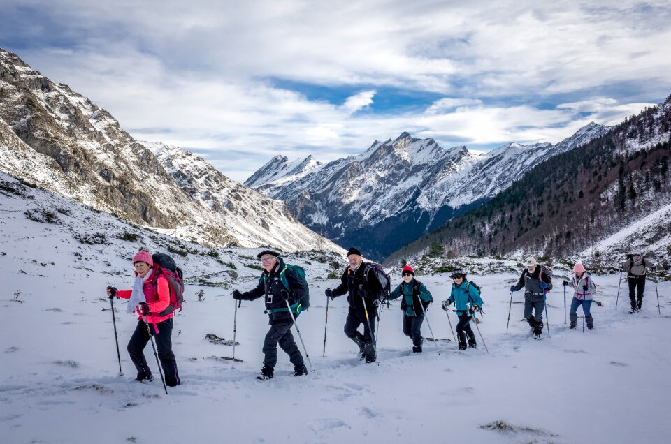Snow group hiking